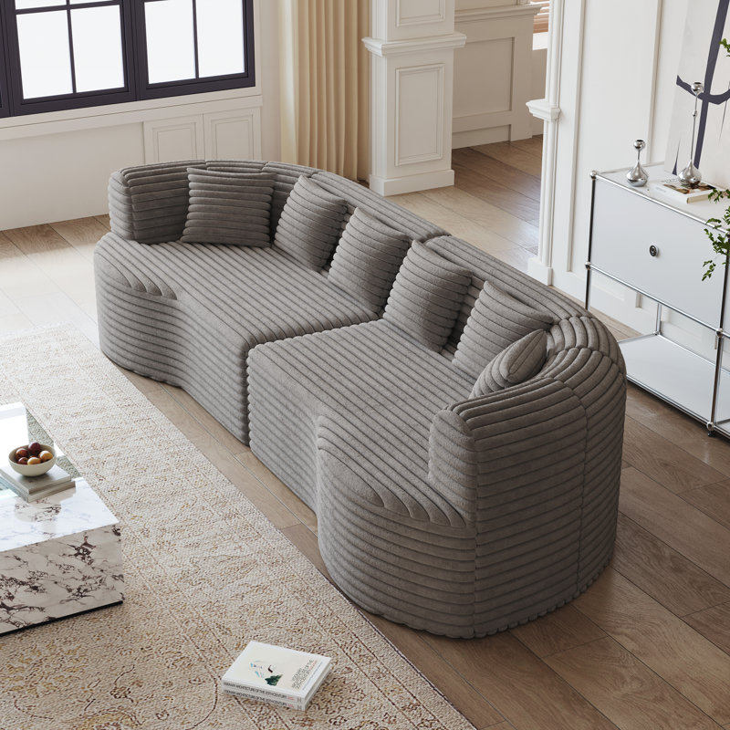 Curved Sectional Sofa, Gray Corduroy