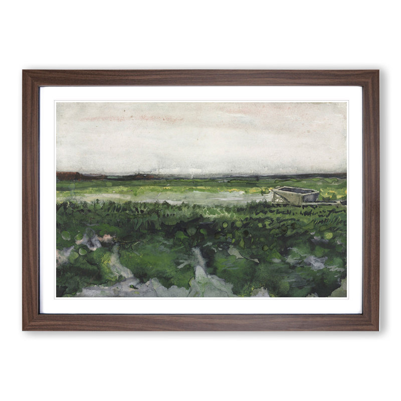 Landscape with Wheelbarrow by Vincent Van Gogh - Picture Frame Painting, 36cm H x 48cm W x 2cm D, Walnut Framed