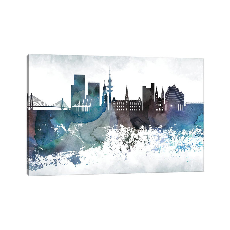 Hamburg Bluish Skyline - Wrapped Canvas Print, 20.32cm H x 30.48cm W