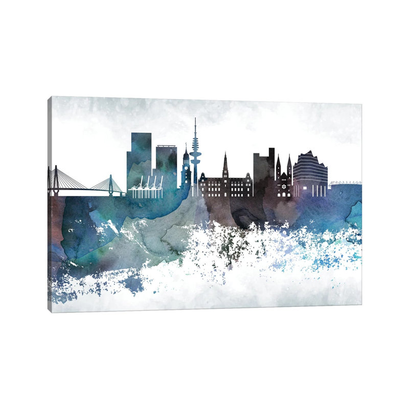 Hamburg Bluish Skyline - Wrapped Canvas Print, 45.72cm H x 66.04cm W