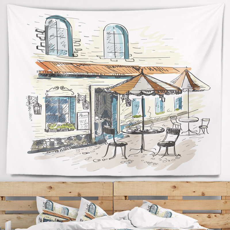 Peinture street café tapisserie, H 32 po x l 39 po