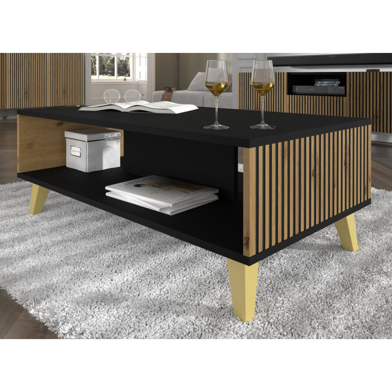 Ravenna Coffee Table with Storage, Gold, Matte Black