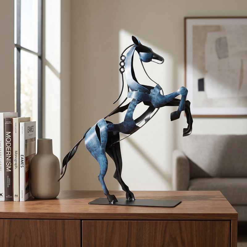 Sculpture de cheval en métal faite à la main, Bleu