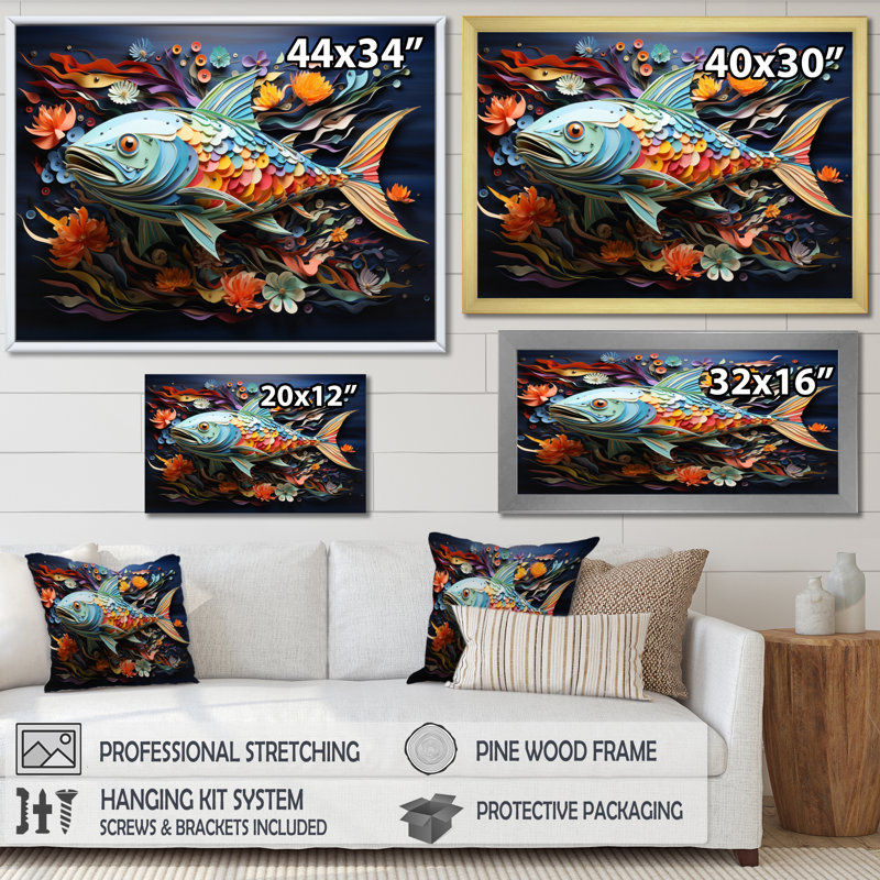 Fishing Whale Of Colors IV - Fishing Framed Canvas Print Hunting Wall Art, 34" H x 44" W x 1.5" D, White Floater Framed