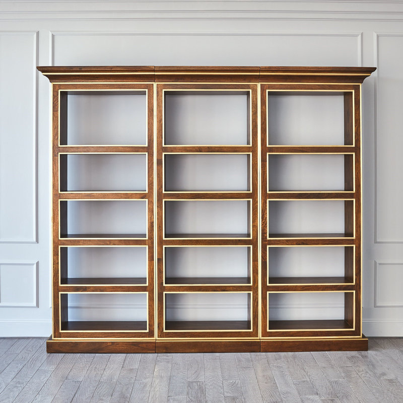 Mango Wood and Brass 5-Tier Freestanding Bookcase