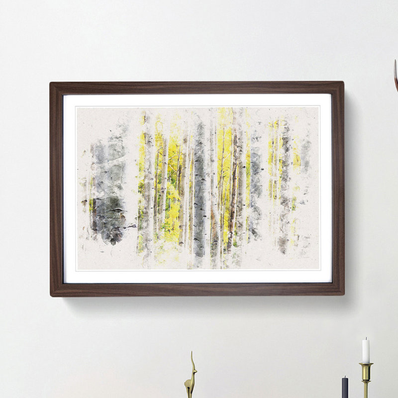 Yellow Birch Tree Forest Watercolour - Picture Frame Graphic Art Print, 45cm H x 63cm W x 2cm D, Walnut Framed