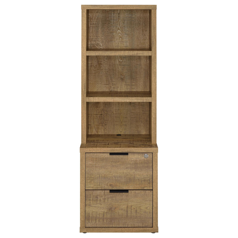 Bibliothèque Geary Mango à 3 tablettes USB et tiroir verrouillable, Bois de mangue