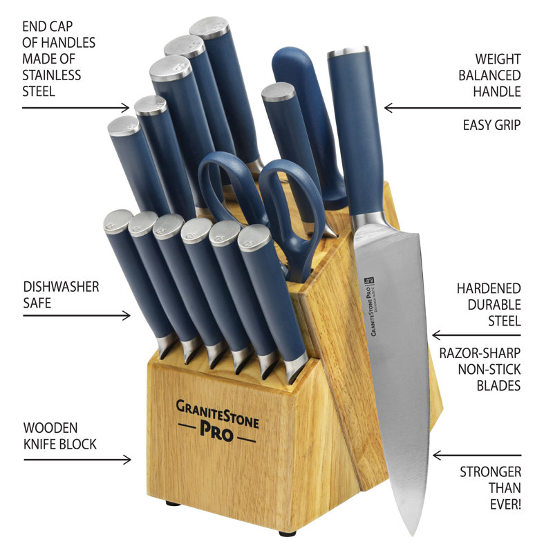Ensemble de couteaux 14 pièces Granitestone Pro Nutriblade, Bleu
