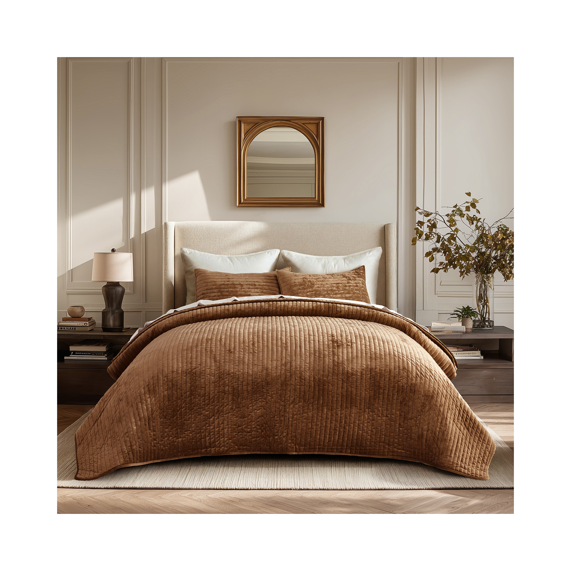 Luxe Velvet Channel Quilt Set, Dark Brown, King