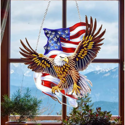 Bornholm  5D DIY American Flag Eagle Diamond Painting Kit Rhinestone Acrylic Hanging Ornament Decoration