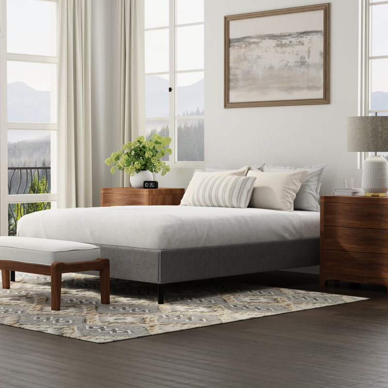 Twin Xl, Black And Gray, Upholstered Bed Frame, Standard Mattress Varieties, No Tool Assembly Gray Xl Foundation, Designed For Universal Compatibility With Mattresses, 80 In Depth, 38 Width, 15