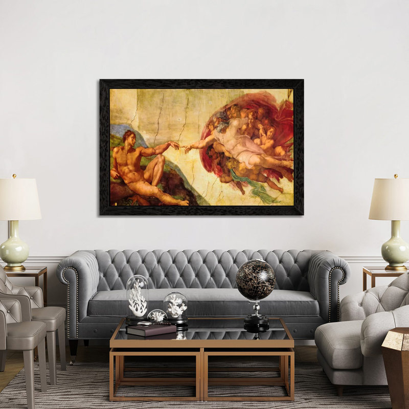 Creation Of Adam by Michelangelo - Wrapped Canvas Print, 66.04 cm H x 45.72 cm W, Black Framed