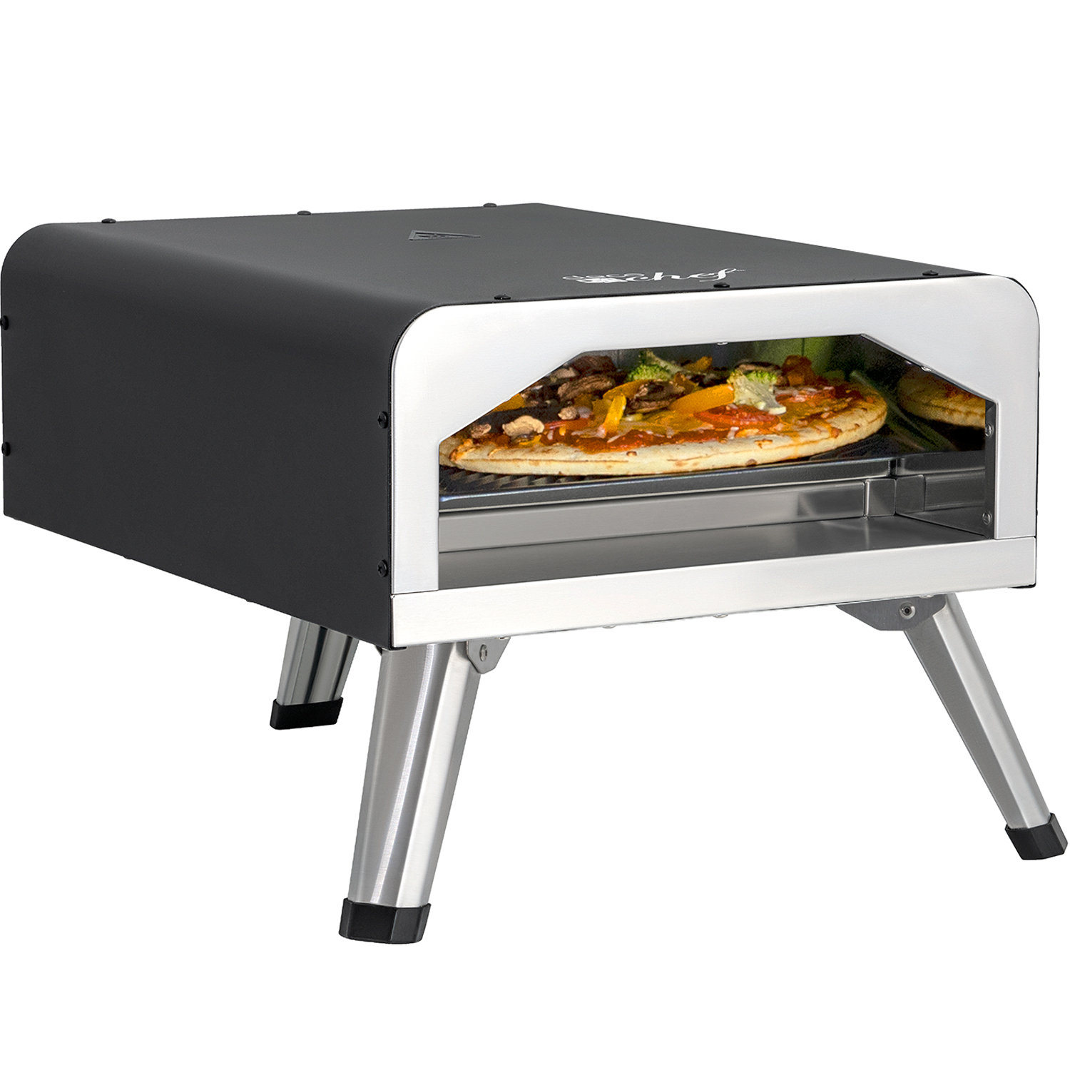 Deco Chef Portable Outdoor Pizza Oven with 2-in-1 Pizza & Grill Oven Functionality, Black