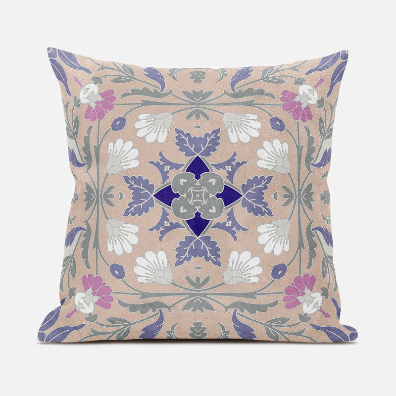 Polyester Throw Square Pillow Cover & Insert, Beige/Gray, 16" W x 16" H