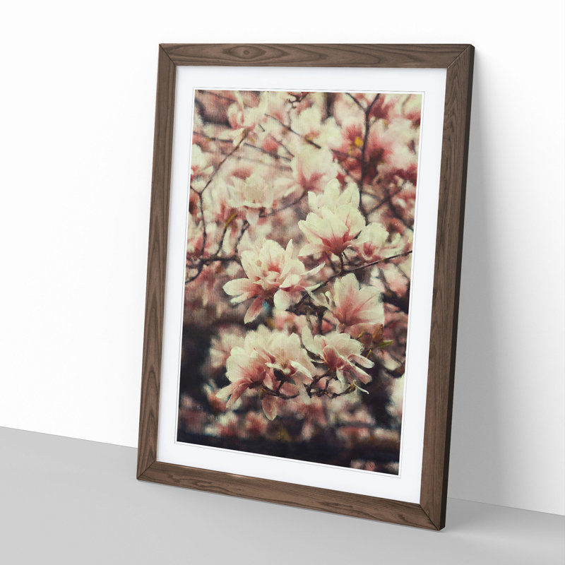 A Pink Magnolia Blossom Tree - Picture Frame Graphic Art, 36cm H x 27cm W x 2cm D, Walnut Framed