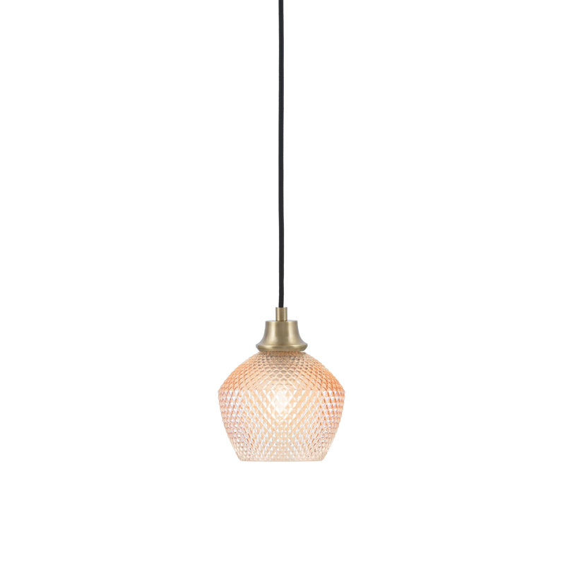 Luminaire suspendu Hulme, fini laiton vieilli, avec verre texturé ambre de 6 po