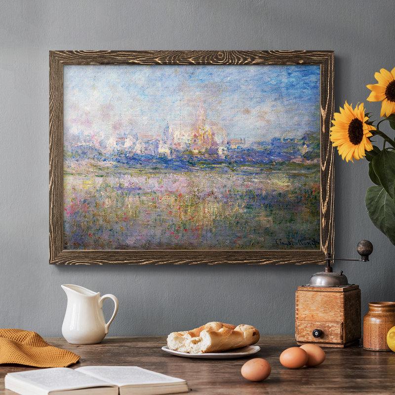 «Vétheuil In The Fog» par Monet, reproduction d'art encadrée sur toile par J Paul, Cadre photo simple noyer