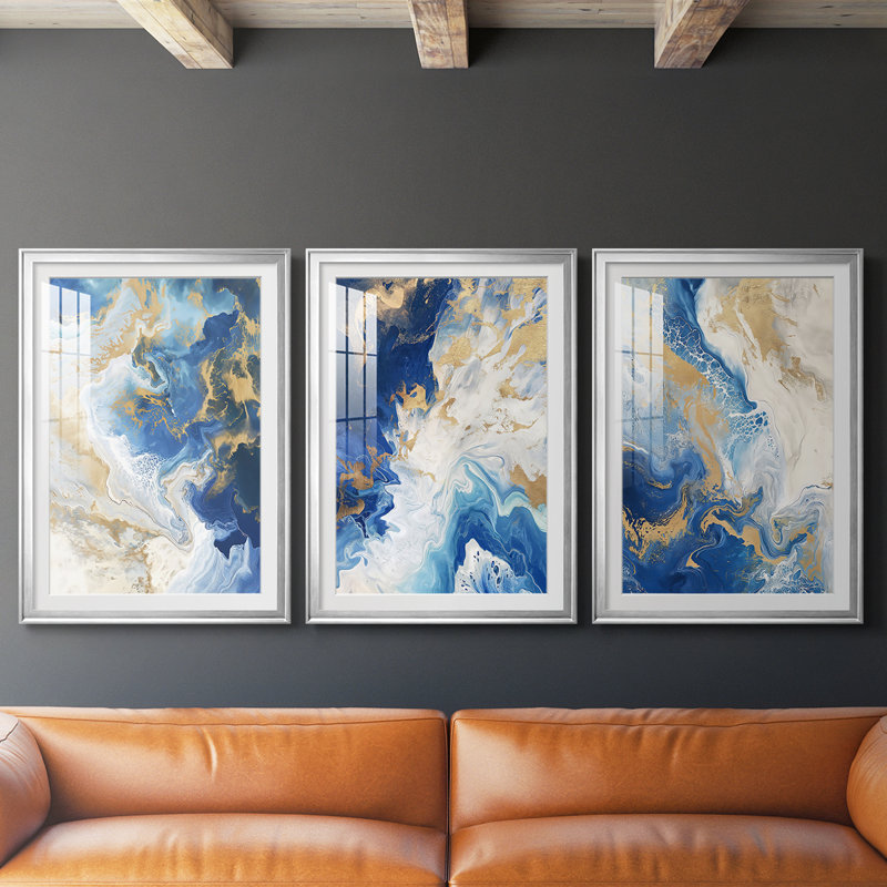 ABSTRACT Series CDXII - Impression encadrée sur mesure de qualité supérieure - 3 pièces, Argent argent, H 39 po x l 81 po