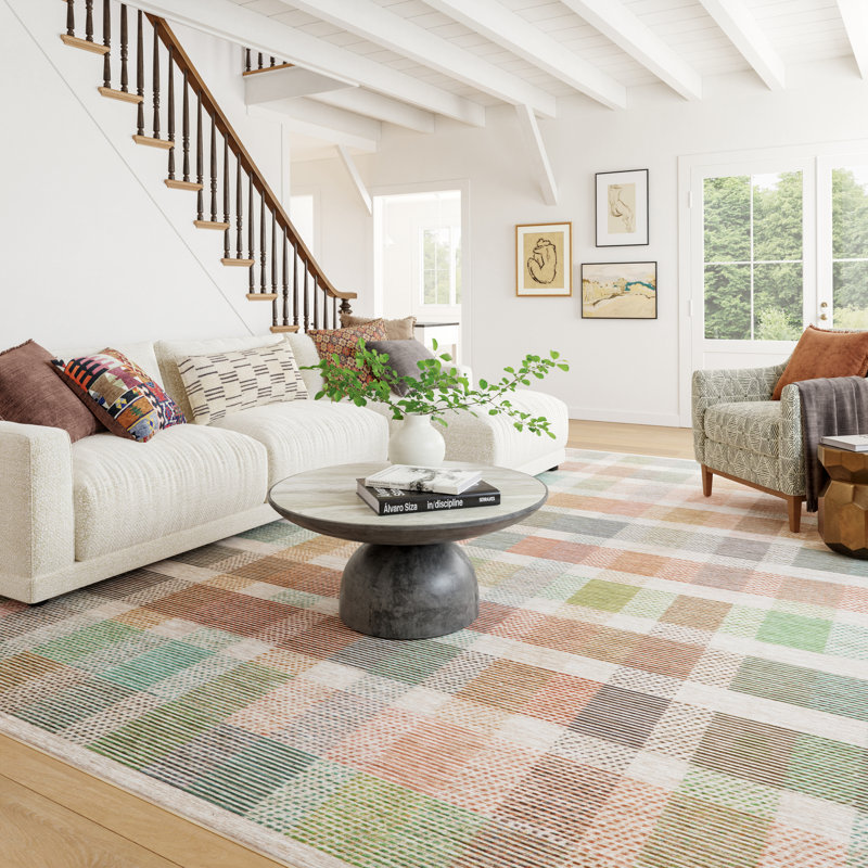 Chanan Farmhouse Plaid Machine Washable Rug, Rectangle 7'6" x 9'6"