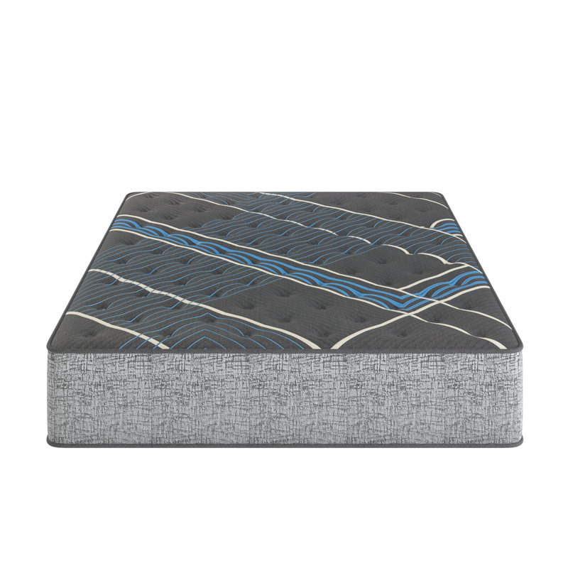 Matelas simple extra long 14 po avec refroidissement double, mousse pour bercer le corps, entretien de la forme, support de contournement de disque dur, ressorts enveloppés individuellement Marvelous Middle® 800, gris 360 ° + bleu, acier