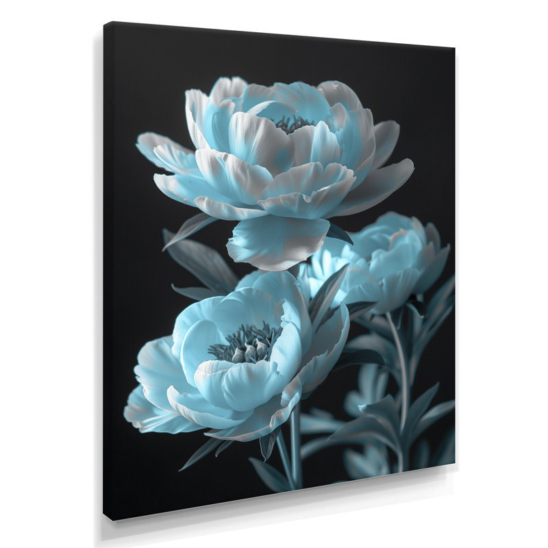 Impression d'art mural bleu pivoines bleues transparentes II - pivoines, Toile tendue, H 44 po x l 34 po x P 1,5 po