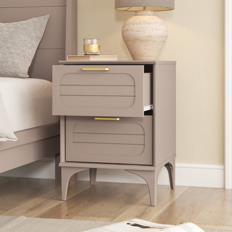 Curtis 2 Drawer Bedside Table, Warm Nude