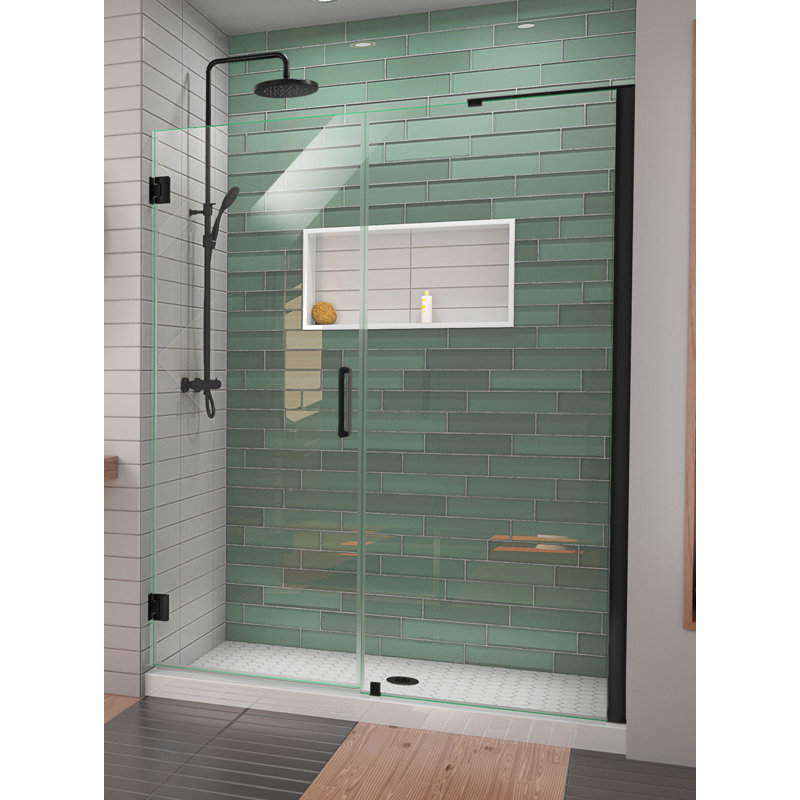 DreamLine Unidoor-LS 57 - 58 inch W x 72 inch H Frameless Hinged Shower Door with L-Bar in Matte Black, Matte Black, 58"
