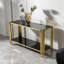 Console moderne avec plateau en verre et miroir en acier inoxydable doré