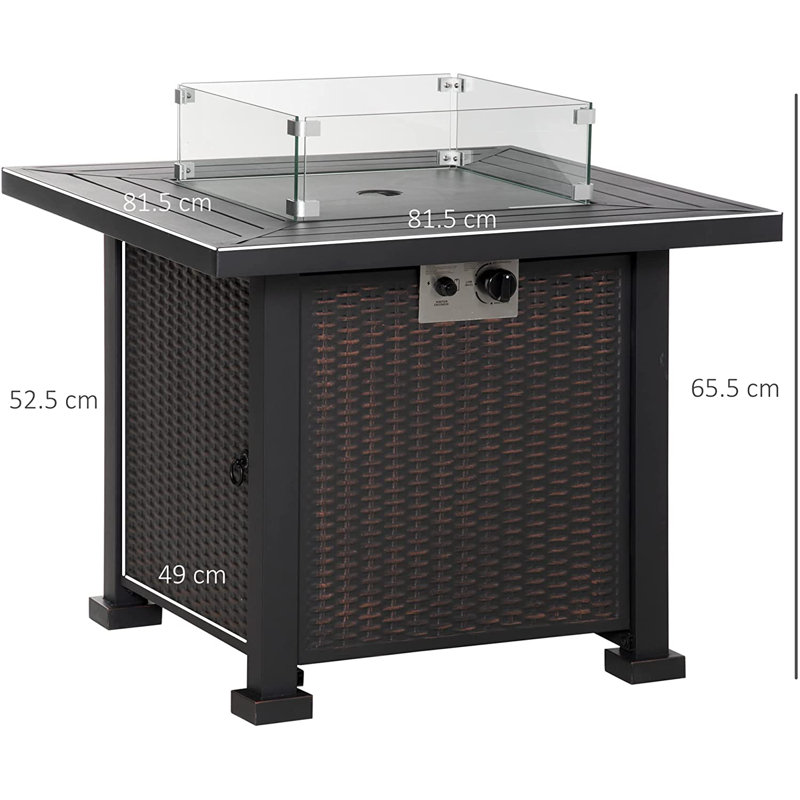 Bulhary Square Propane Gas Fire Pit Table, 50000 BTU Rattan Smokeless Firepit Patio Heater with Glass Screen