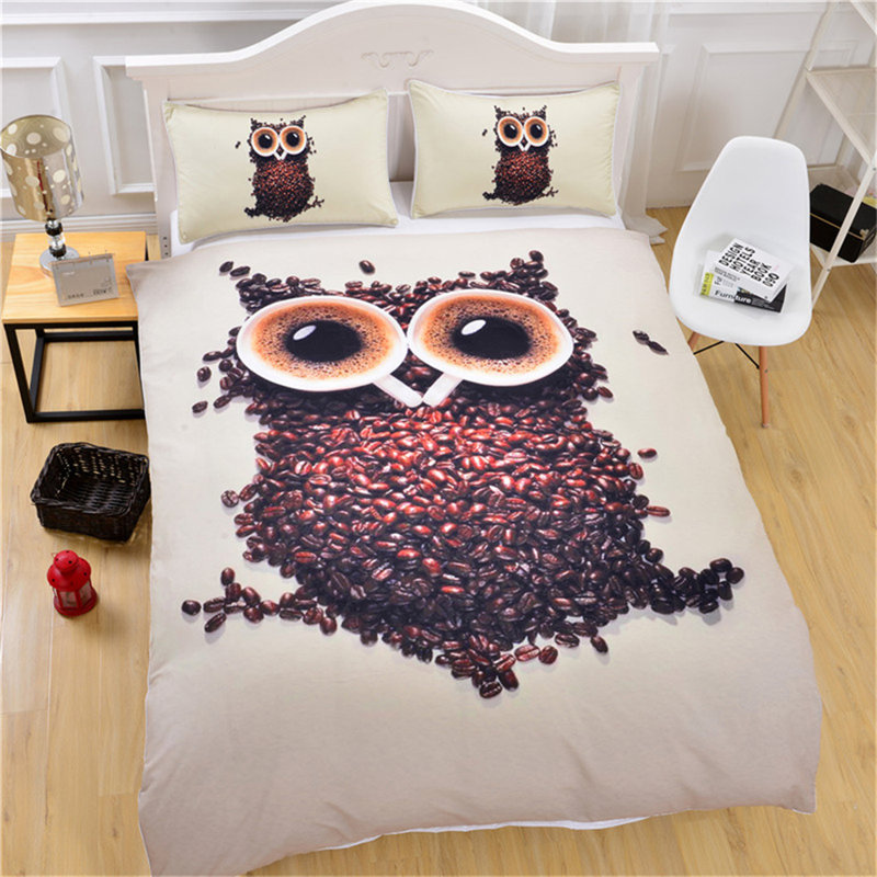 Ensemble de housse de couette Cute Owl 3D, Housse de couette pour lit simple