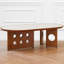 Table basse ovale en noyer fritté + bois manufacturé
