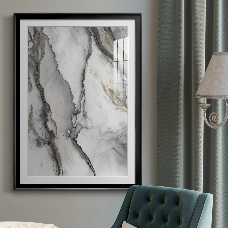 «Abstract Ink Fantasy I» - reproduction de cadre photo, H 36,5 po x l 26,5 po, Pas de tapis, Toile avec cadre doré