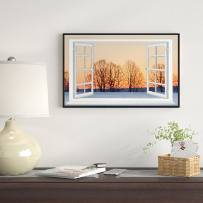 «Open Window to Snowy Sunset», reproduction d'impression sur toile tendue