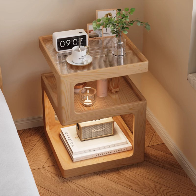 13.78"Yellow Solid Wood Mobile End Table