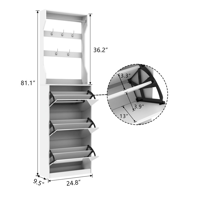 Shoe Storage Cabinet With 3 Flip Drawers