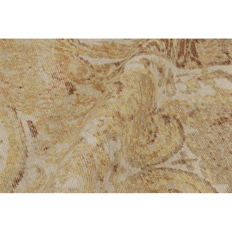 Rug & Kilim’S Distressed European Rug In Beige-Brown & Gold Florals, Rectangle 6'1" x 8'11"