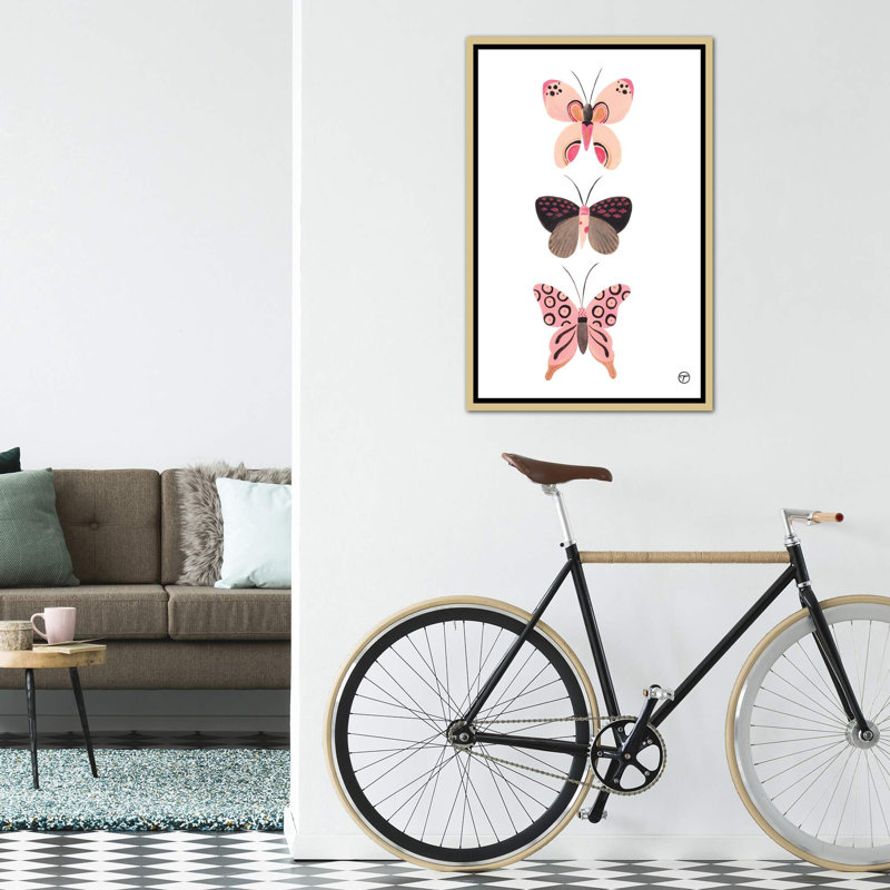 «Butterfly Trio», art encadré, Toile encadrée d'or, H 40 po x l 26 po x P 1,5 po