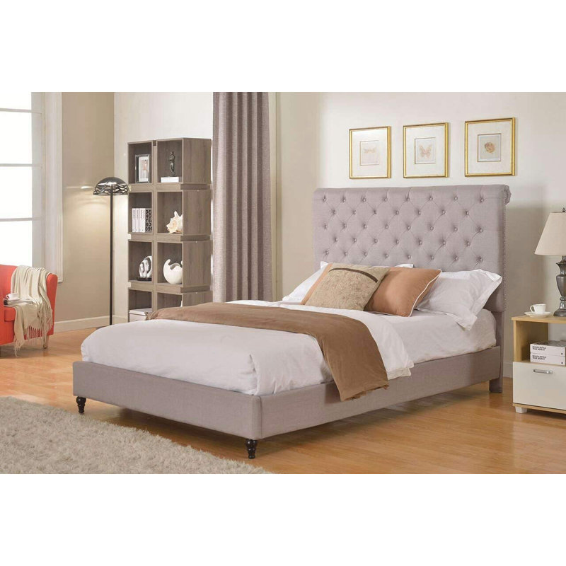 Genuta Upholstered Wingback Bed, Full, Gray