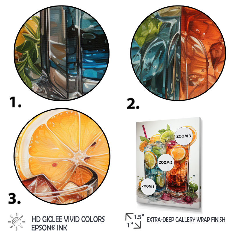 Jef Food Cocktail A Glamour II, H 32 po x l 24 po x P 1 po, Cadre flottant doré