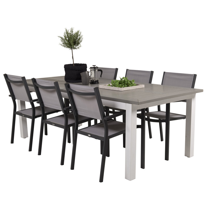 Jayesh 6 - Person Patio Dining Set Extendable Rectangular Table, Black/Grey