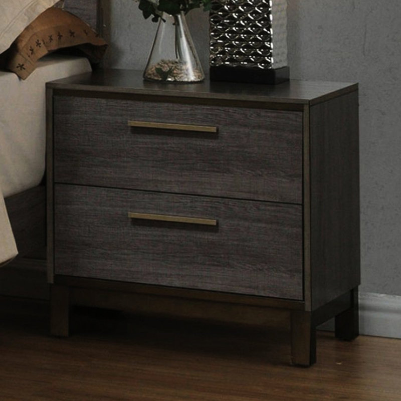 Table de chevet 2 chambres avec rails deux tons gris antique et rails en métal au centre