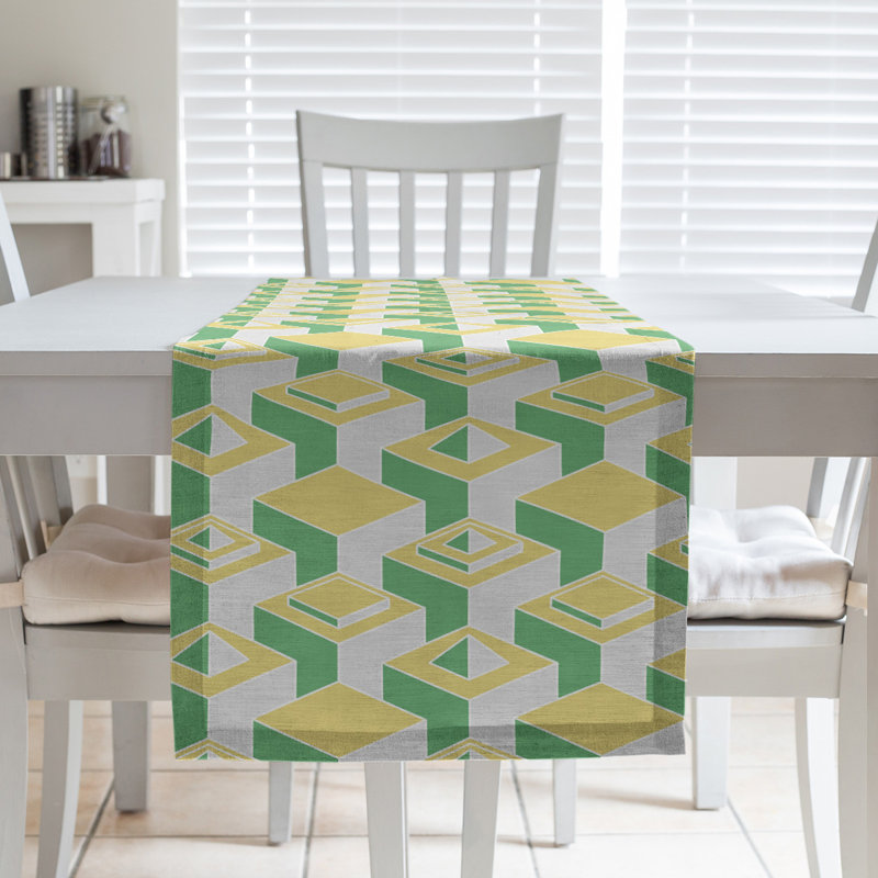 Chemin de table Classic Skyscrapers, 16 po x 90 po, Vert/jaune