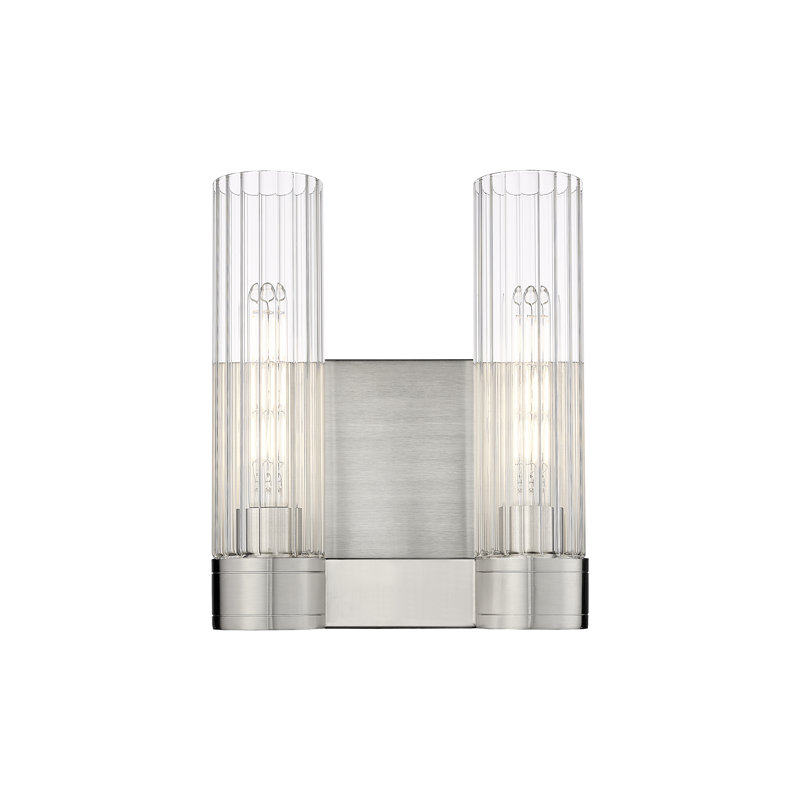 Applique murale 11 po 2 lumières Empire, Nickel satiné, H 12,63 po x l 10,5 po x P 5,5 po, Transparent