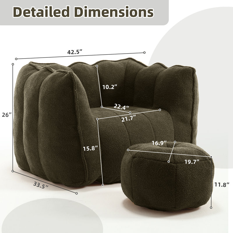 Compressed Sofa Chair Breathable Fabric Bean Bag Chair With Removable Ottoman,Living Room Sofa Chair