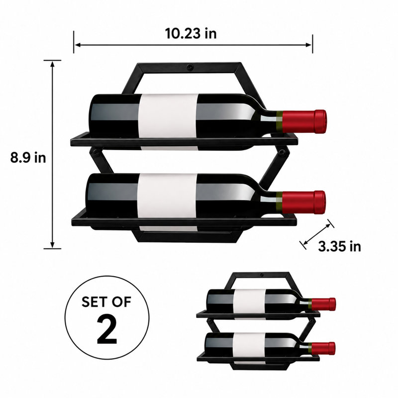 Ensemble de 2 porte-bouteilles muraux en métal noir