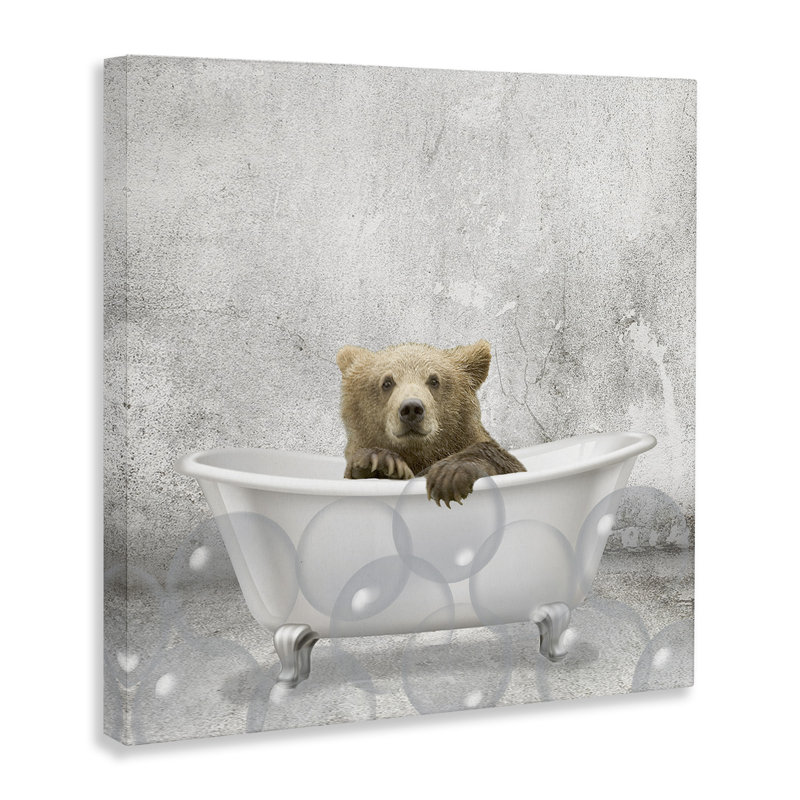 «Baby Bear Bath Time Cute Animal», reproduction d'impression, H 24 po x l 24 po, Giclée encadrée noir minuit