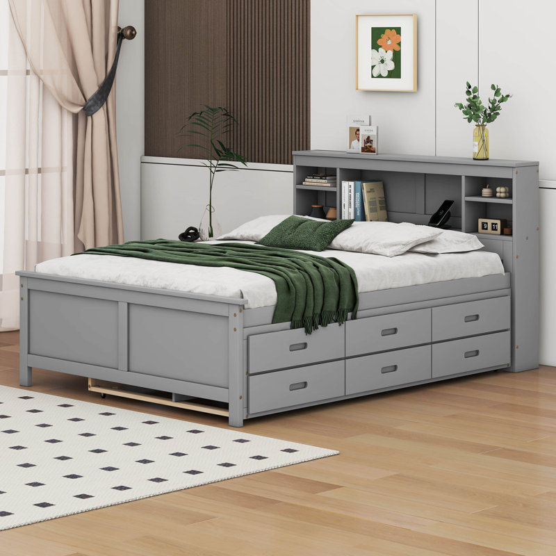 Thayna Full Size Platform Bed with Storage Headboard, Gray
