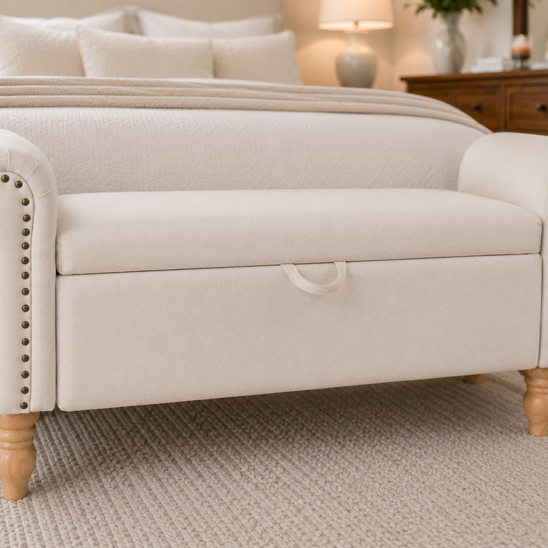 Banc de rangement avec repose-pieds, beige