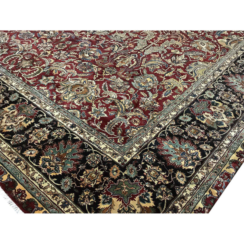 Tapis rouge et bleu noué à la main de haute qualité