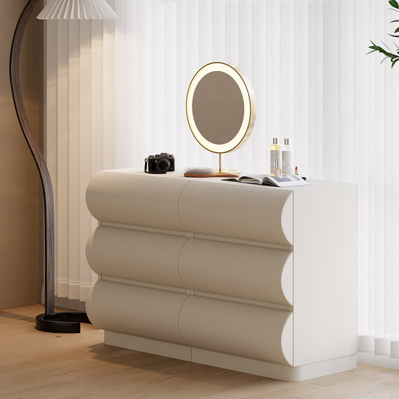 6 Drawer Modern Meshia Leather Dresser Chest With Storage Cabinet, White